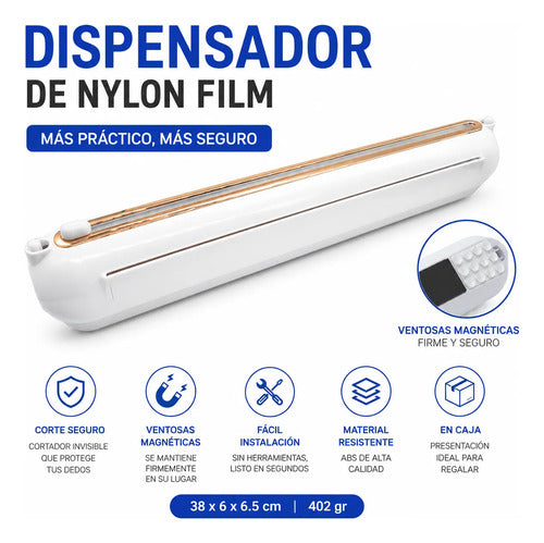 Dispensador De Film Cortador 38cm Porta Rollo Cocina Nylon