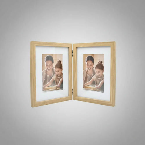 Portarretrato Marco Doble Para Fotos 10x15cm Mesa Escritorio Beige