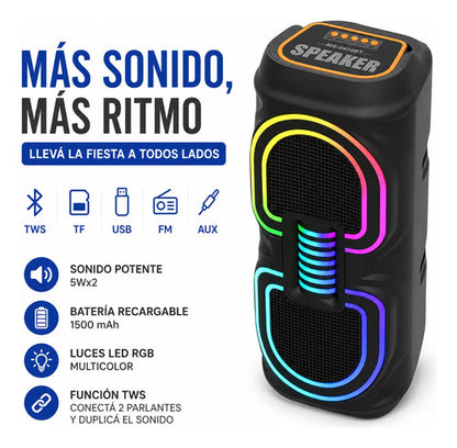 Parlante Bluetooth Portátil 2x4 Led Rgb Tws Usb Tf Fm Aux Negro