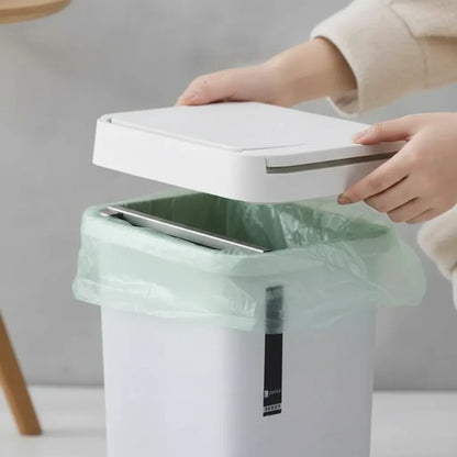 Papelera Cesto Basura Plástico Tapa Apertura Superior Botón Gris