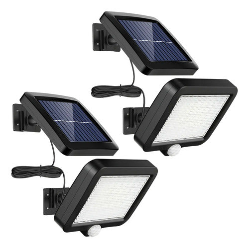 Set X2 Reflector Foco Solar Sensor De Movimiento Exterior Negro Blanco Frío