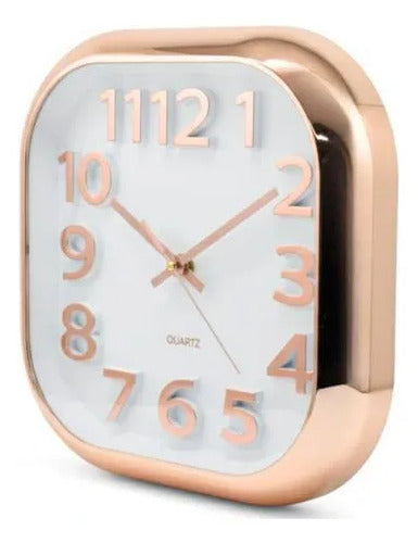 Reloj Pared Analogico Cuadrado Quartz 30cm Hogar Oficina Champagne