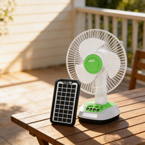 Ventilador Recargable Panel Solar Luces Usb Ios Android 42cm Verde