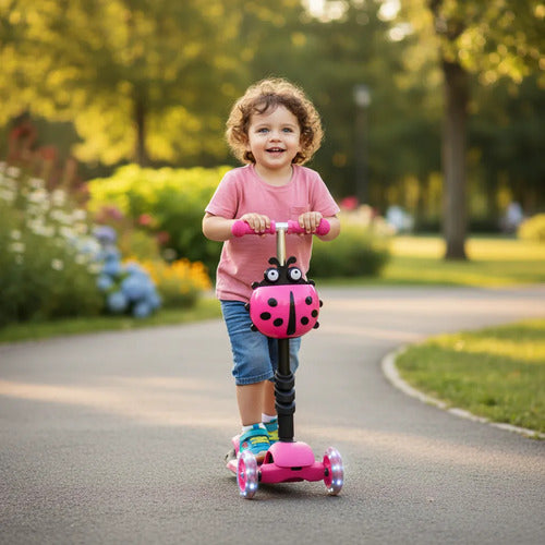 Scooter Infantil 2 En 1 Asiento Luz Rueda Ajustable Tripatín Rosa