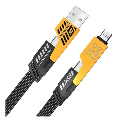 Cable Usb Carga Rápida 4 En 1 Reforzado Para iPhone Y Usb-c Negro