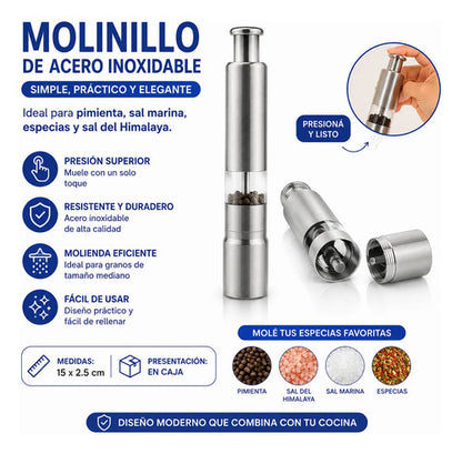 Molinillo Manual Acero Inoxidable Pimententero Salero 15 Cm Plateado