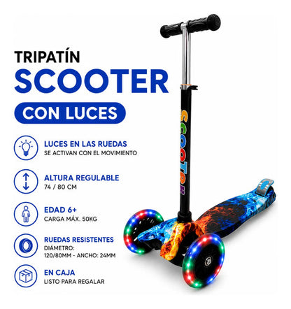 Tripatín Scooter Infantil 50kg Luces Ruedas Regulable Aleatorio