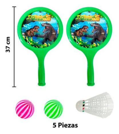 Raquetas Con 2 Pelotas Juguete Infantil De Plastico Verde