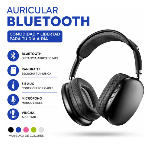 Auricular Bluetooth Tf Aux 3.5 Micrófono Vincha Ajustable Aleatorio