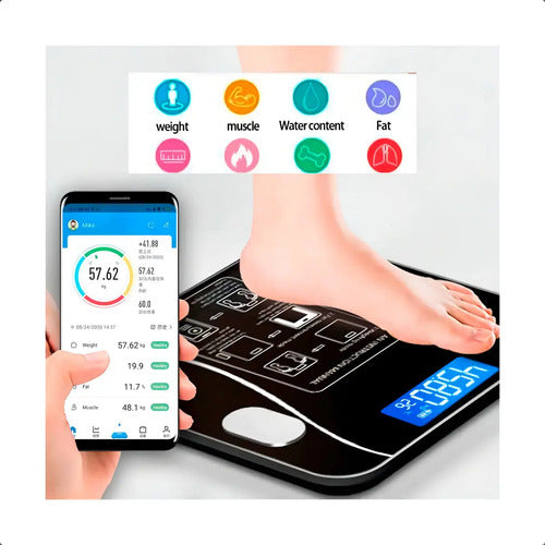 Balanza Pesa Digital Bluetooth Inteligente App Smart Baño Color Negro