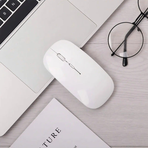 Mouse Inalambrico Recargable Rgb Slim Silencioso Usb Pc Mac Blanco