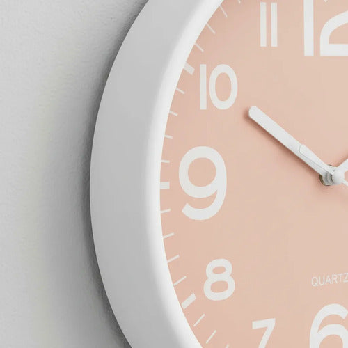Reloj Pared Decorativo Redondo Analógico Salmón 19cm Blanco Salmón