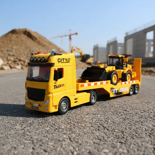 Camión Transportador 55cm Luces Sonido Construcción Camión Amarillo