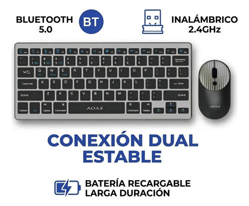 Combo Teclado Mouse Inalambrico Bluetooth Pc Windows Mac Os Plateado Negro