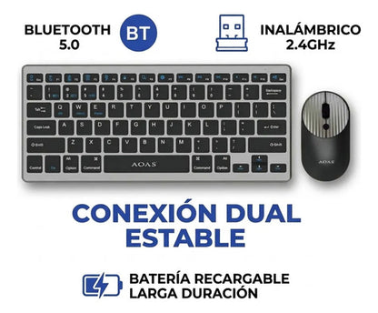 Combo Teclado Mouse Inalambrico Bluetooth Pc Windows Mac Os Plateado Negro