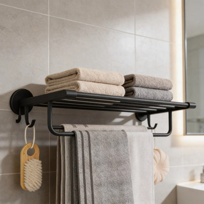 Organizador Toallero Estante Baño Cocina Pared Metalico 49cm Negro