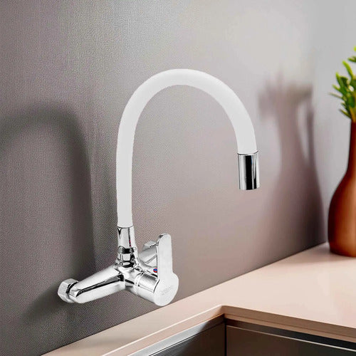 Monocomando 15cm Pico Blanco Flexible Cocina Pared Mesada