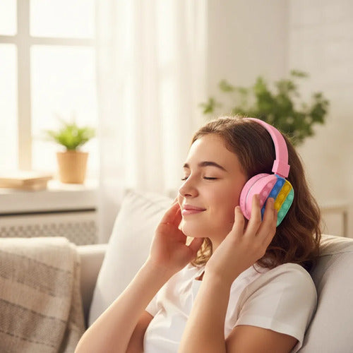 Auriculares Bluetooth Diseño Pop It Con Usb Tf Fm Micrófono Rosa