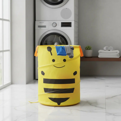 Canasto Cesto Infantil Plegable Tela Organizador 40x36cm Amarillo