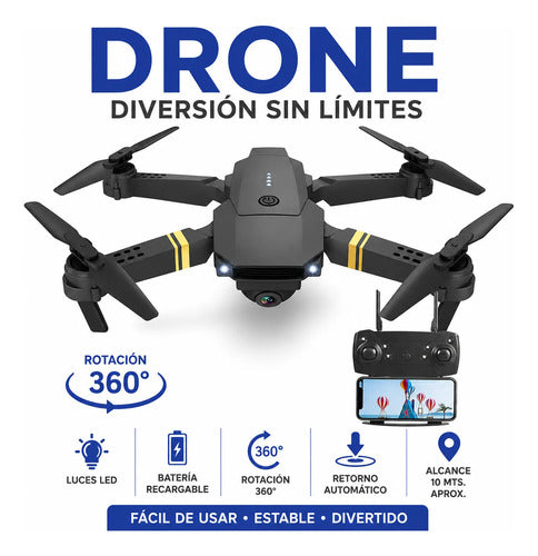 Dron Plegable Cámara Control Remoto Led Giro 360 Recargable Negro