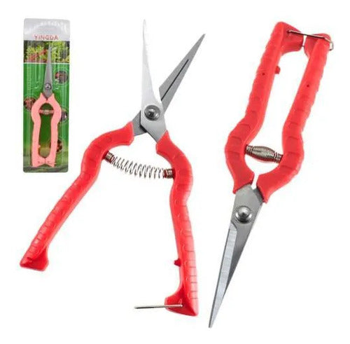Tijera Podar Jardín Acero Inoxidable Resorte Hoja Recta 20cm Rojo