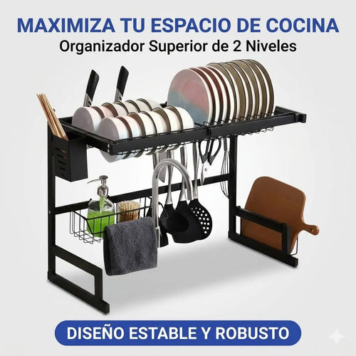 Organizador Escurridor Cocina Sobre Bacha 2 Nivel 65x52x26cm Negro