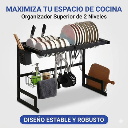 Organizador Escurridor Cocina Sobre Bacha 2 Nivel 65x52x26cm Negro