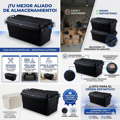 Caja Baul Organizador Herramientas Plastico Tapa Asa 65l Negro