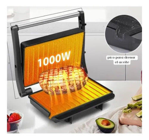 Grill Parrilla Electrica Sandwichera 180 Grado Antiadherente Negro