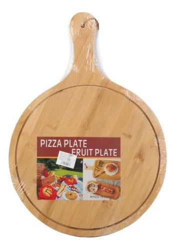 Tabla Pizzera Madera Mango 50x35cm Redonda Picar Cortar Pizzera Con Mango Marrón