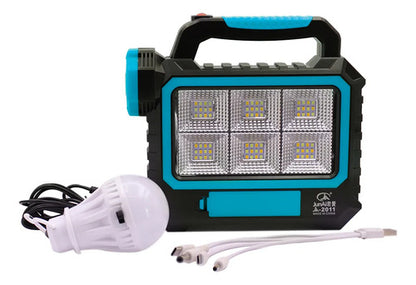 Foco Linterna Reflector Led Recargable Panel Solar Portatil Blanco Frío Celeste Con Negro
