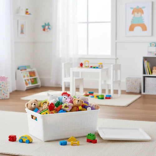 Caja Plastica Contenedor Organizador Tapa 40x30x15cm Blanco