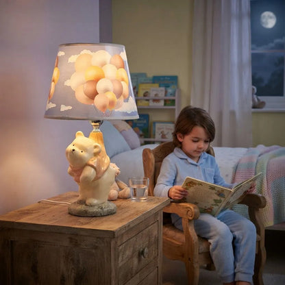 Lámpara Velador Cerámica Diseño Oso Pantalla Decorada 37cm Beige