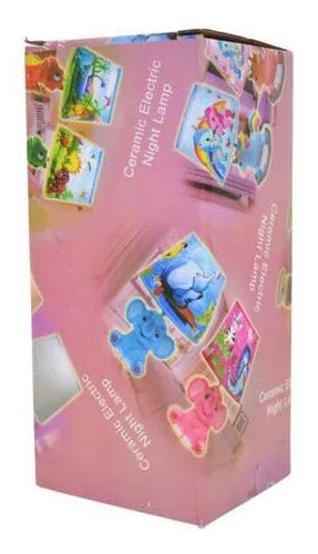 Lámpara Mesa Cerámica Elefante Infantil 37cm Velador Celeste