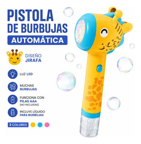 Pistola Lanzador Burbujas Automática Jirafa Luz Led Infantil Aleatorio