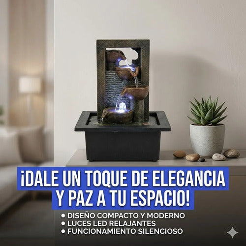 Fuente Agua Decorativa Zen Led Cascada Usb Interior 17x11x9 Negro