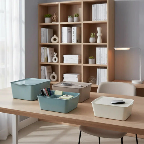 Caja Multiuso Plástica Organizadora Tapa Hogar 35x25x15cm Celeste