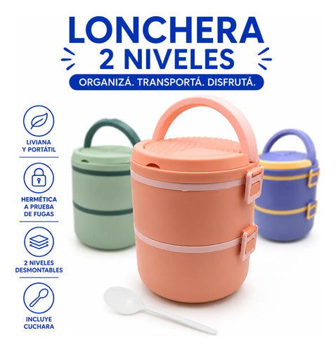 Lonchera 2 Compartimentos Pp Portátil Plástica Térmica 17cm Violeta