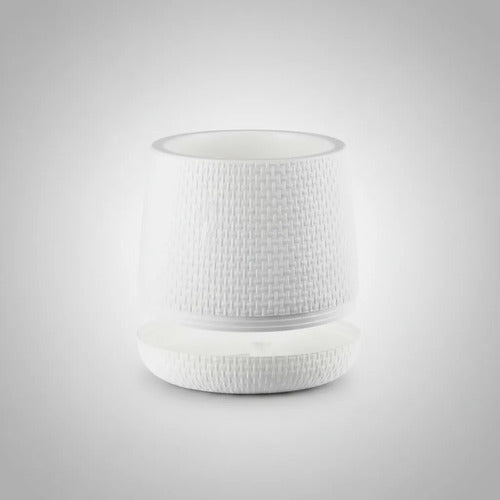 Maceta Decorativa Plástica Texturada Redonda Plato Drenaje Blanco