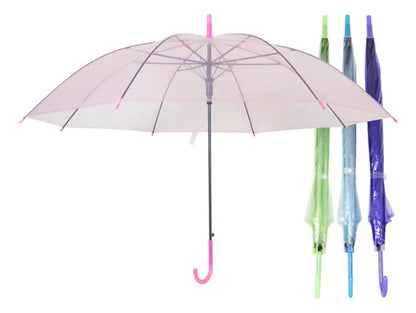 Paraguas Transparente Clasico Lluvias Mangos Plastico 55 Cms Rosado Verde Violeta Gris Y Celeste Nylon Transparente De Alta Densidad