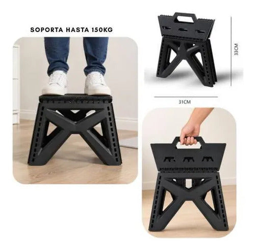 Banco Taburete Plegable Portátil Plástico Reforzado 23cm Mate Negro