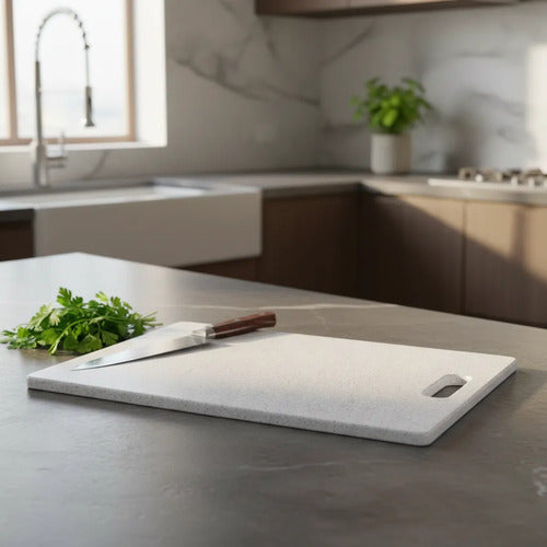 Tabla Plastica Cortar Picar Cocina Reforzada Antiderrame Granito Blanco Blanco