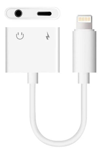 Cable Adaptador Ios 2 En 1 Carga Y Audio Jack 3.5 Celular Blanco