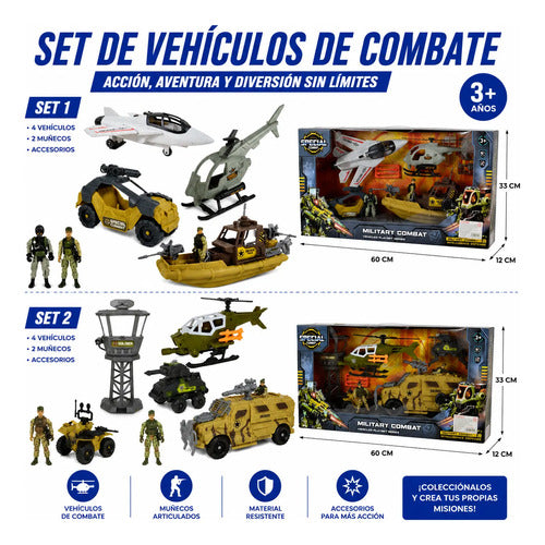 Set Vehículos De Combate 4 Vehículos 2 Muñecos Accesorios Set 2