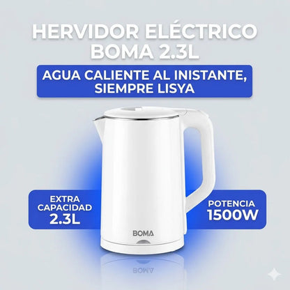 Pava Jarra Electrica 2.3l Doble Capa Corte Automatico Mate Celeste