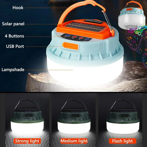 Lampara Solar Linterna Camping Farol Parlante Bt Powerbank Varios
