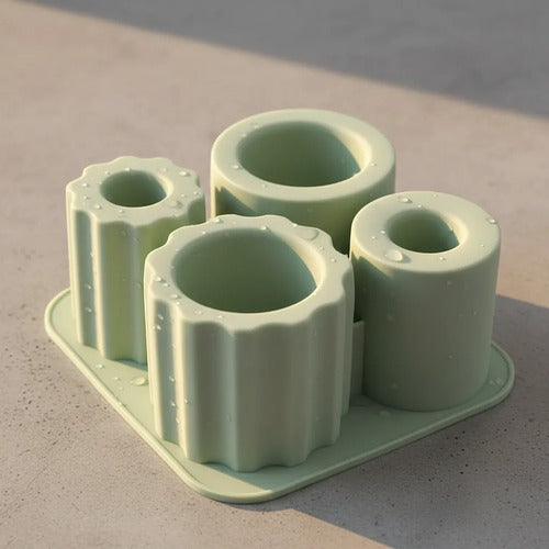 Molde De Silicona Flexible Para Hielo Vaso Térmico 4 Ranuras Verde