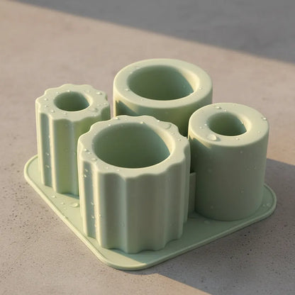 Molde De Silicona Flexible Para Hielo Vaso Térmico 4 Ranuras Verde