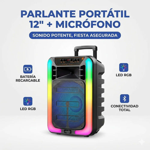 Parlante Portatil Rgb Bluetooth Ios Android Led Microfono Negro Mate Led Rgb Dinámica Multicolor
