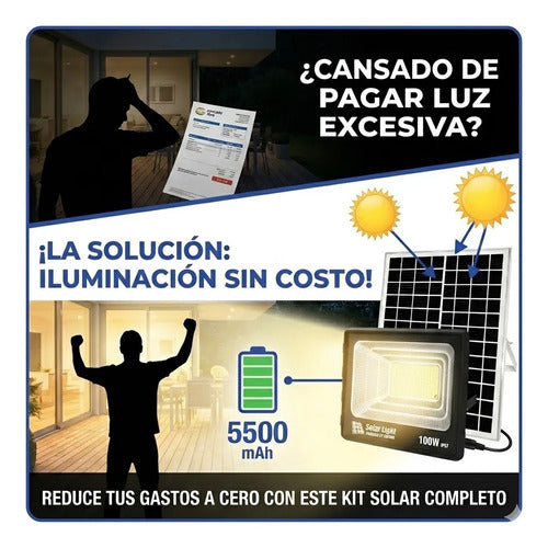 Pack X2 Foco Solar Reflector Led Exterior 60w Con Control Negro Blanco Frío